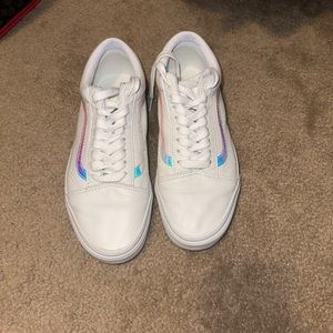 White leather Vans vwith Holographic stripe